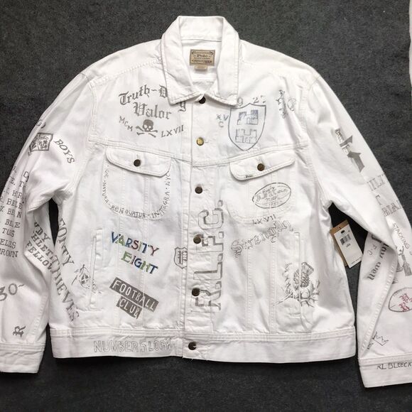 Polo by Ralph Lauren Other - NWT POLO Ralph Lauren Denim Oxford Club Jacket Men 2XB White Rowdies Rugby Print